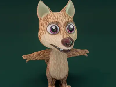 Cartoon Red Wolf Rigged 3D Model Low-poly 3D model