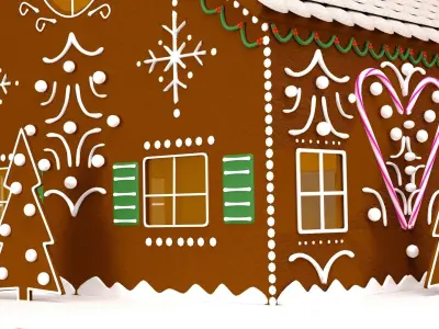 Gingerbread house with outdoor decorations 3D model
