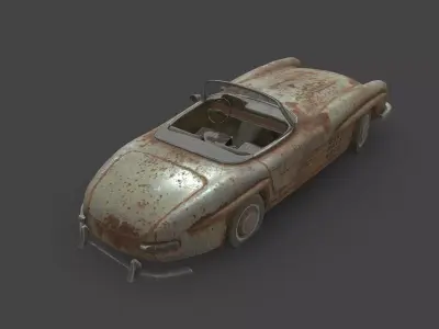Abandoned Car - Mercedes-Benz 300SL Roadster Low-poly 3D model
