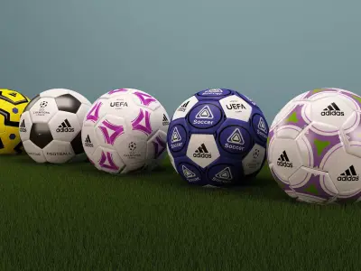 5 soccer balls 3D model