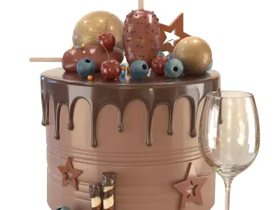 Chocolate Birthday Cake 3D model