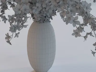 Light Green Leafy Branches in Frosted Glass Vase 3D model