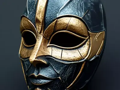 Luxury Warrior Mask 3D Model Gold Accents Black Leather Texture Low-poly 3D model