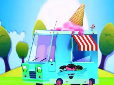 low poly ice cream car cartoon Low-poly 3D model