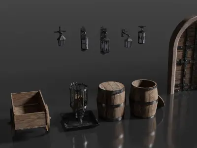 Medieval Door and Windows  Low-poly 3D model