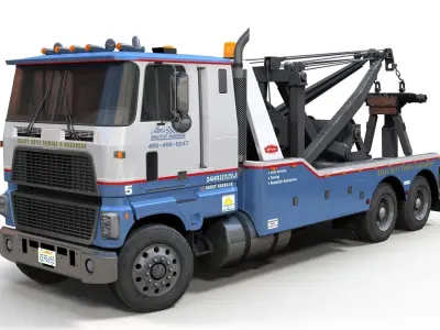 80s American industrial tow truck Low-poly 3D model