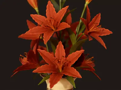 Vase with Red Lilies - PBR Game Ready  Low-poly 3D model