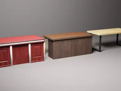 Desks office tables low-poly 3d model Low-poly 3D model