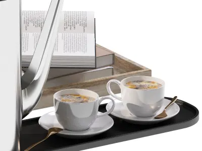 Coffee set 11 - tray pot cup books figurine 3D model