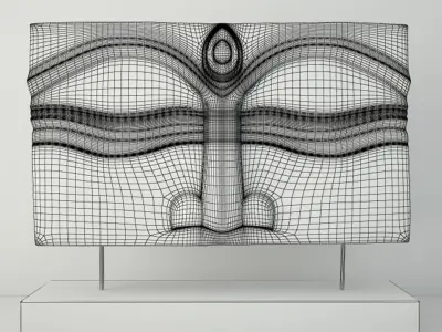 Suar Wood Gold Buddha Face Stand 3D model