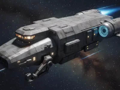 SCIFI Starship 004 Game-Ready and 3D Print Solid Mesh Low-poly 3D model