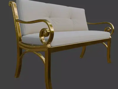 Luxury Gold Metal Frame Tufted Bench 3D Model 3D model