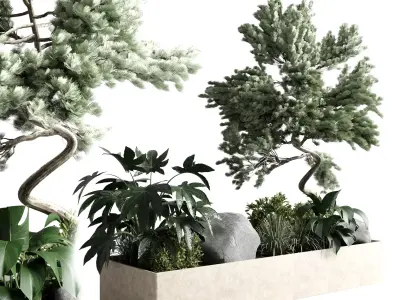 bonsai tree with plants set in the garden 290 3D model