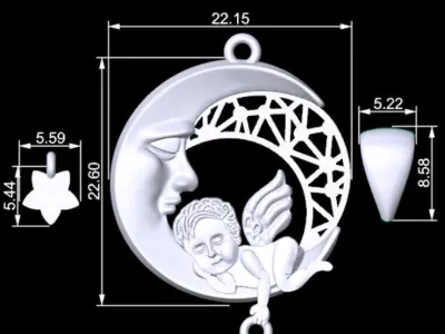 Moon And Baby Angel Pendant 3D print model