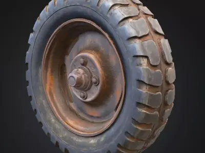 Rusty Tractor Tire 3D Model Realistic Old Vehicle Wheel Asset Low-poly 3D model