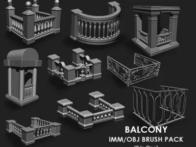 Balcony IMM Obj Brush Pack 9 in One 3D model