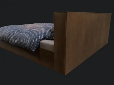 King Sized Bed with shelf Low-poly 3D model