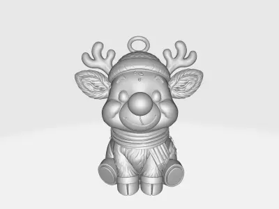 Cute Christmas Reindeer Ornament Festive Red-Nosed Reindeer 3D print model