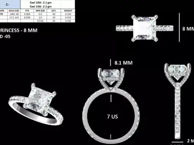 Princess Cut Engagement Ring 3D print model purchase