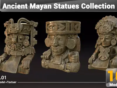 Ancient Mayan Statues Collection Low-poly 3D model