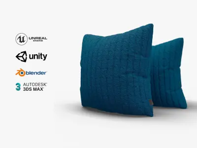 Knitted Blue Cushion with Chain Pattern Low-poly 3D model