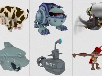 Cartoon - Characters cars weapons Low-poly 3D model