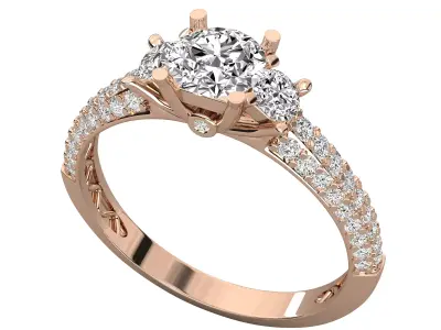 Three Stone french pave setting  Anniversary Ring  3D print model