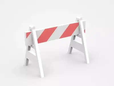Movable Warning Stand Barrier Sign With Red White Strips 3D model
