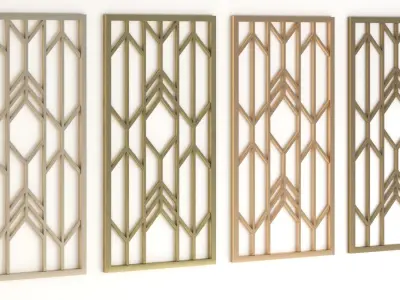 Decorative gold plaster partition screen with geometric pattern 3D model