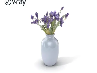 Slate Gray Vase with Lavender Bouquet Model Pack Low-poly 3D model
