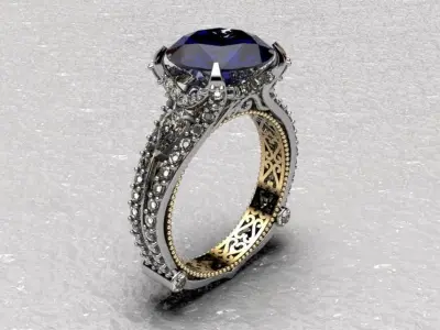 Complex sapphire engagement ring 3D print model