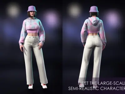 Streetwear Girl 2 - Casual Wear Girls Pack 1 Game-Ready Low-poly 3D model