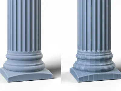 Column with flutes and chapiter of the Corinthian order 3D model