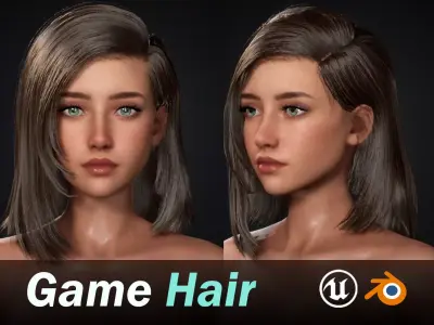 Realtime Mid Length Hairstyle - Game-Ready Low-poly 3D model