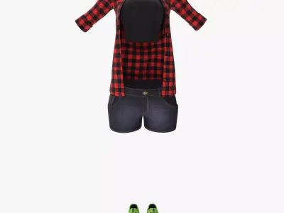 Cloth set plaid shirt 3D model
