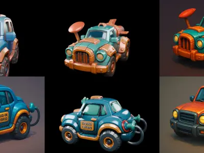 Stylized Car Advanced model bundle 3 pack 100 glb 3D model