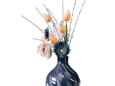 Decor bouquet of flowers in a glass vase  3D model