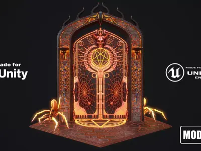 Medieval Door 1 game ready modular 3d model Low-poly 3D model