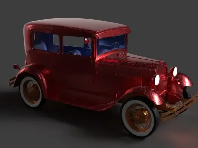 Chinese red classic car  Low-poly 3D model