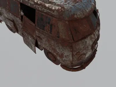 Old ruined Wrecked Volkswagen Game Ready Model Low-poly 3D model Low-poly 3D model