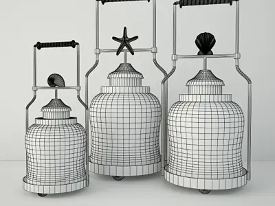 Frosted Globe Shell Lantern Set 3D model