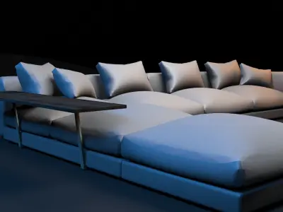 Sofa PBR Game Ready sectional with pillows Low-poly 3D model