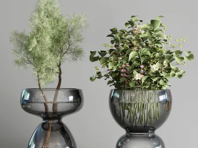 collection Plants Bouquet Indoor glass vase 04 3D model
