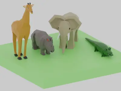 Cartoon LowPoly African Animals Collection Low-poly 3D model