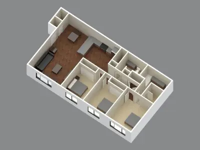 3 Bedroom 2 bathroom apartment unit model modern architectural  Low-poly 3D model