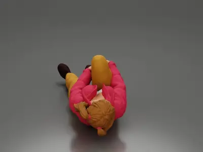 woman in mini jacket lying on the floor touching injured knee 3D print model
