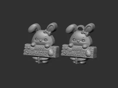 cute bunny holding happy easter board decor  3D print model