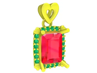 Luxury Rectangular Gemstone Pendant with Heart Bail 4703 3D print model