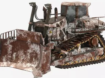 Hydraulic bulldozer tracked construction site vehicle rusty Low-poly 3D model