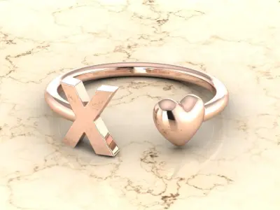 Alphabet Jewelry with Heart Ring X 3D print model